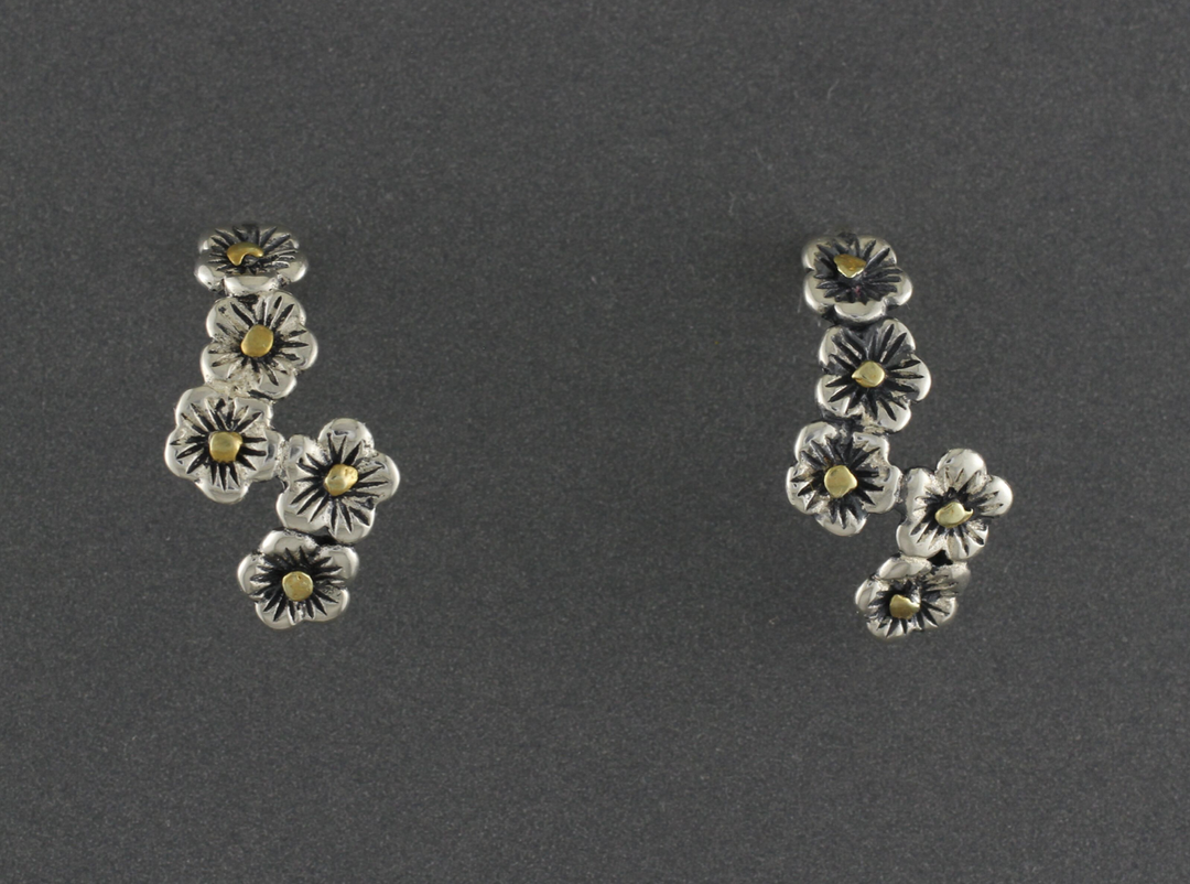 EP464 Flower Cluster Silver Earring Hoop Post
