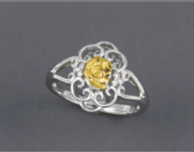 R800S Silver Ladies Ring Fancy Nuggets Fishing For Gold