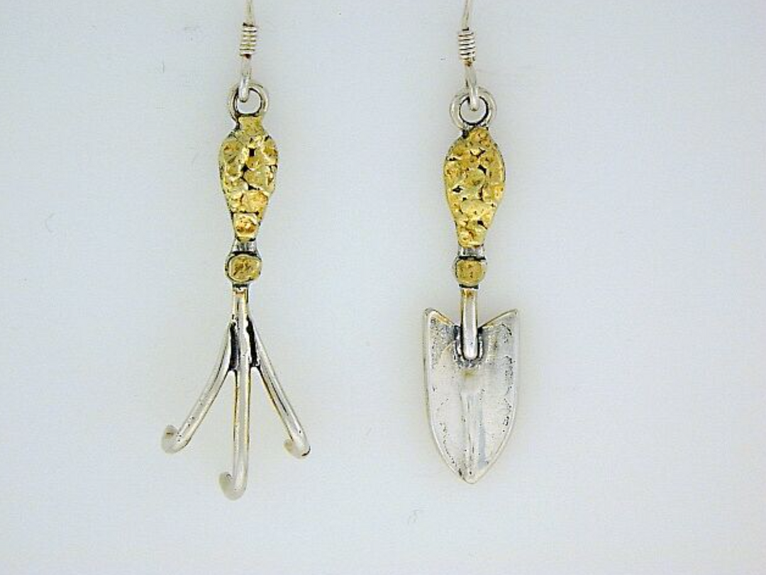 EW106 Shovel & Rake Earring Wires .925 with Alaskan Gold Nuggets