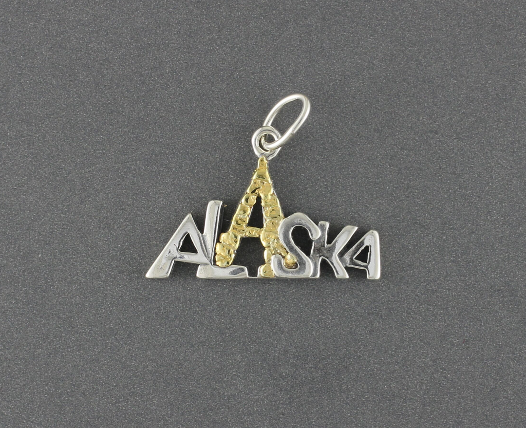 N121N Alaska Mountain Necklace .925 with Alaskan Gold Nuggets Fishing For Gold