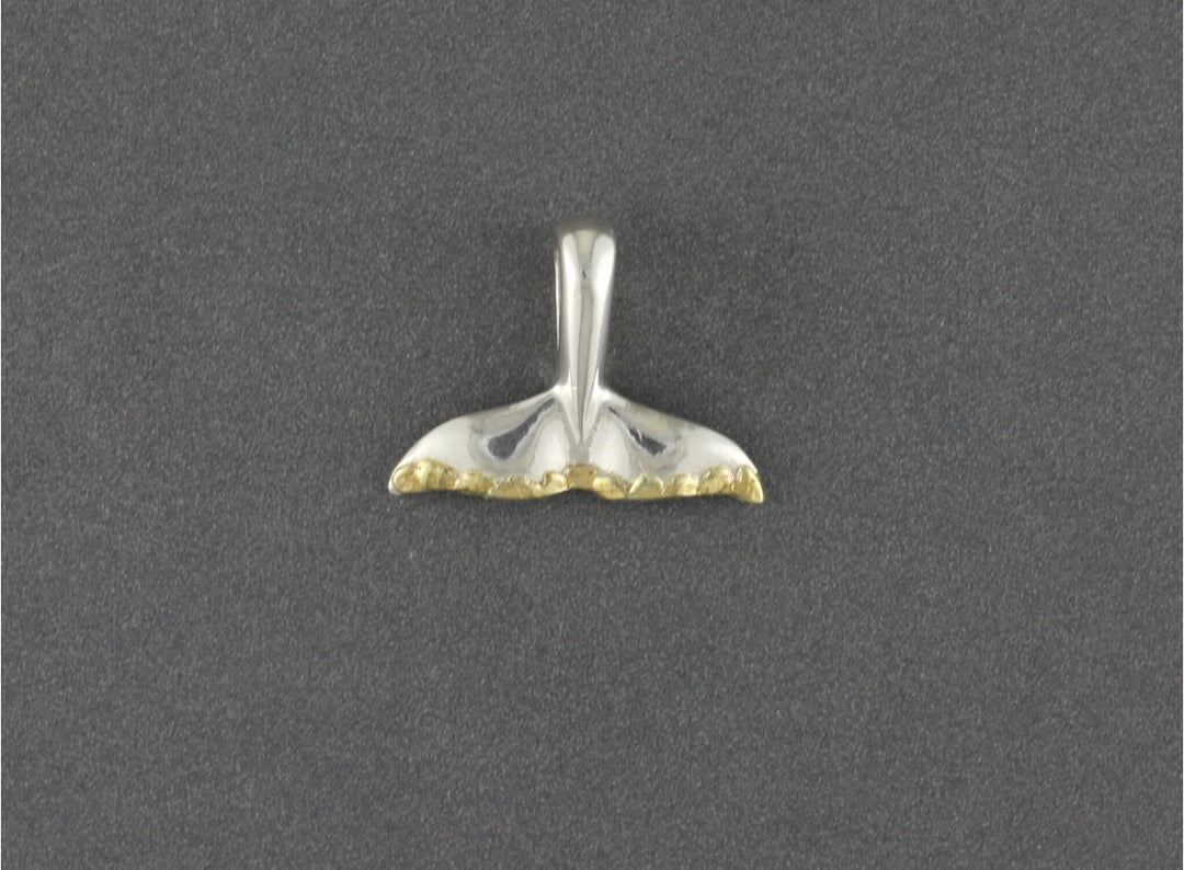 N908SN Silver Small Whale Tail Pendant With Gold Nuggets Fishing For Gold