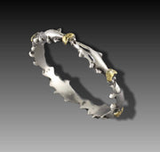 R178-7   Salmon Stackable Silver Ring highlighted with Gold Nuggets