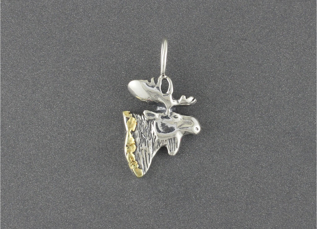 NTT017 Moose Head Necklace .925 with Alaskan Gold Nuggets