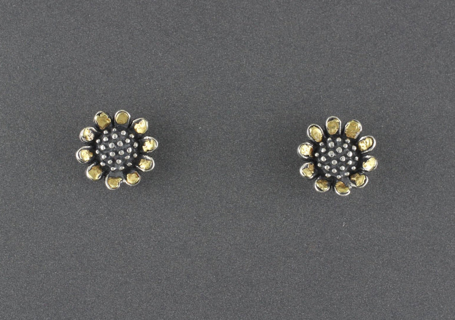 EP191 Sunflowers Silver Ear Post with Alaskan Gold Nuggets