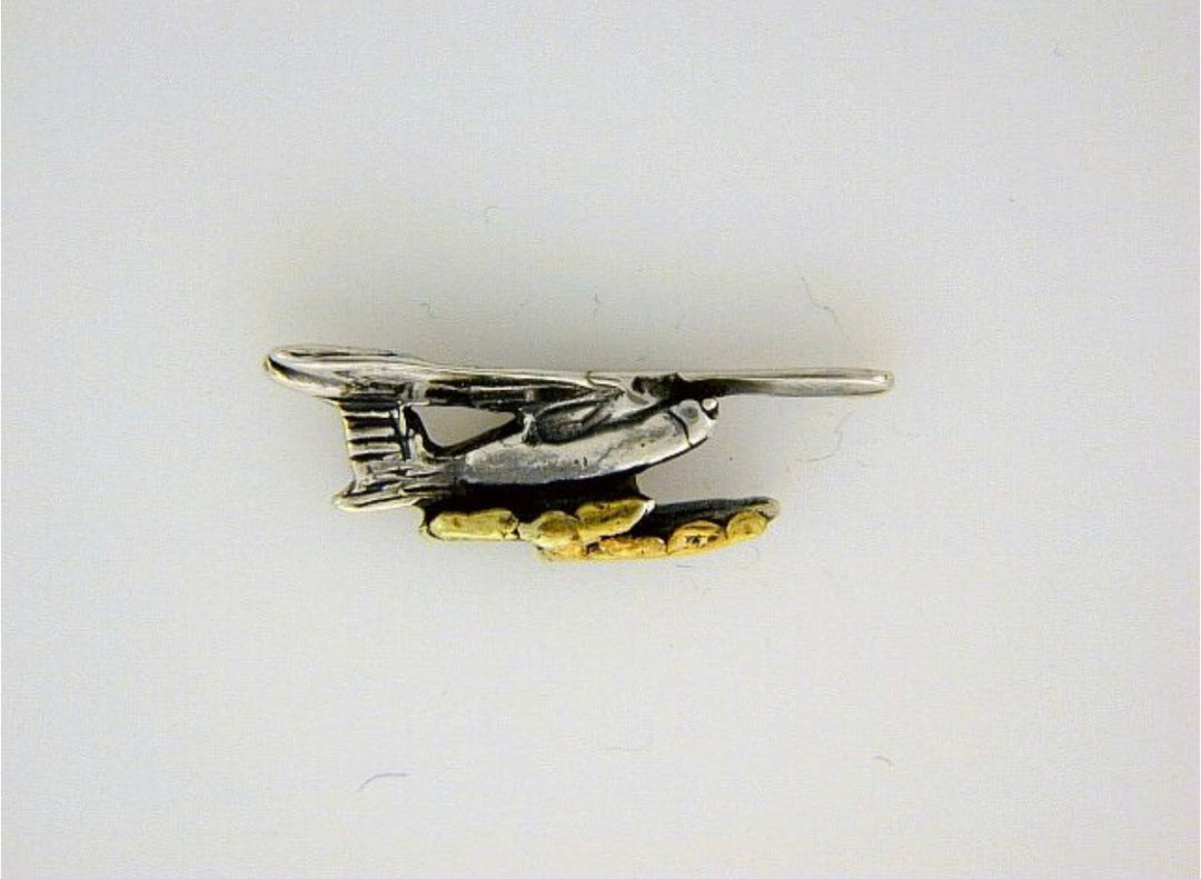 NTT025 Plane Small Necklace .925 with Alaskan Gold Nuggets Fishing For Gold