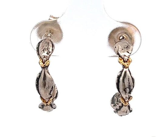 EP498   Silver Halibut Hoop Earrings with Nuggets