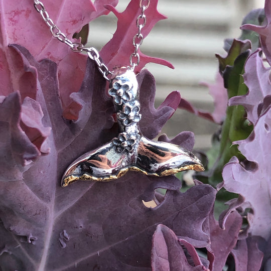 N161  Flower Whale Tail .925 with Alaskan Gold Nuggets