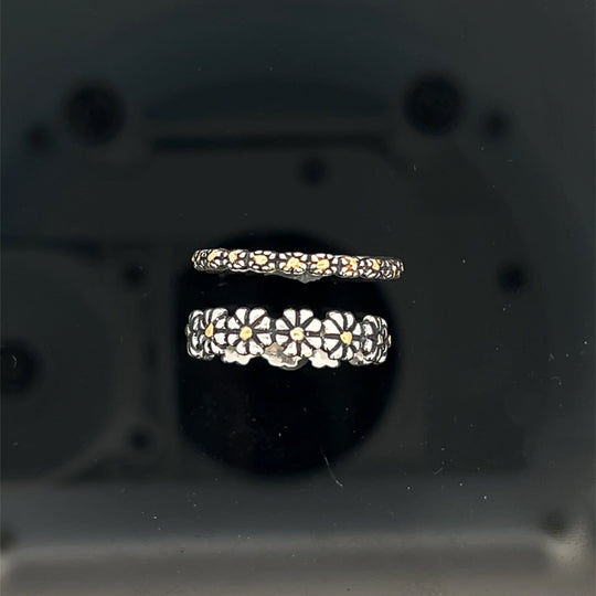 R03665 Multi Flower Stackable Ring .925 with Alaskan Gold Nuggets fishingforgold
