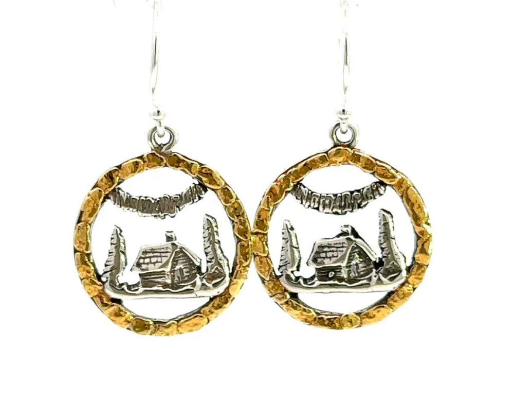 EW126  Silver Cabin and Aurora with Nuggets Earwires