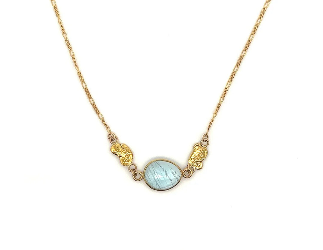 NC39-1 Aqua and Alaskan Gold Nugget Necklace