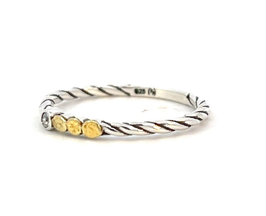 R170SN-DIA Diamond, Silver & Gold Nugget Swirl Ring