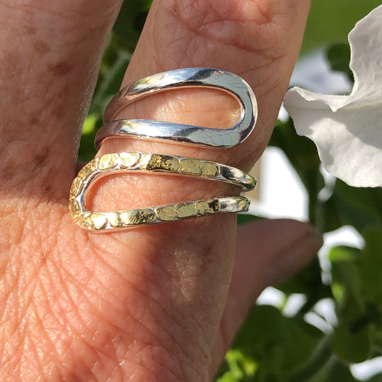 R143  Ring Silver & Nuggets Adjustable