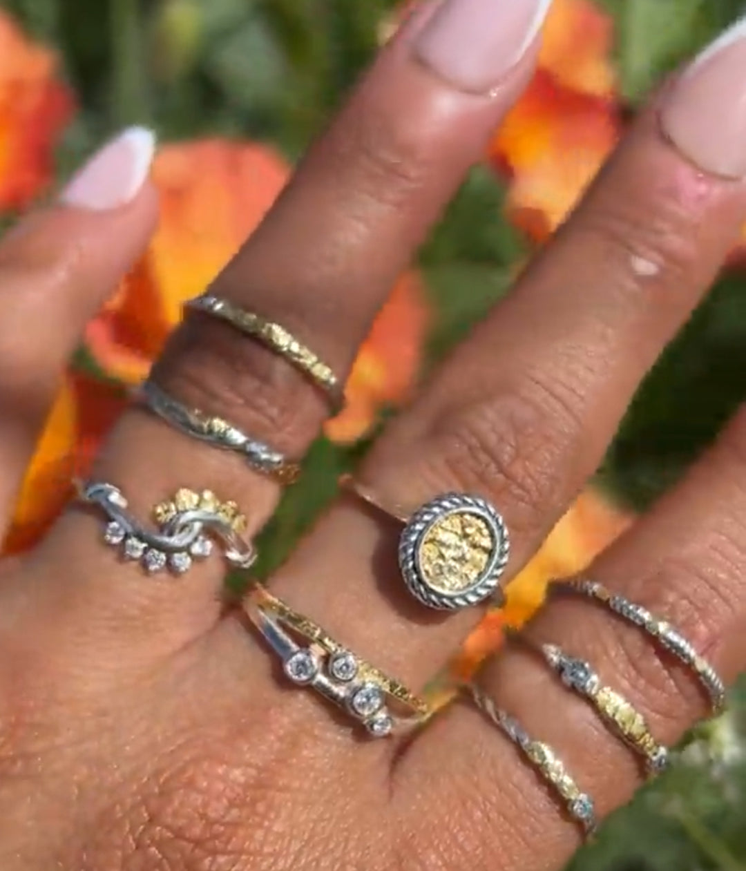 R368SN-Dia   Ring Wave Diamond Accents &  .925 with Gold Nugget