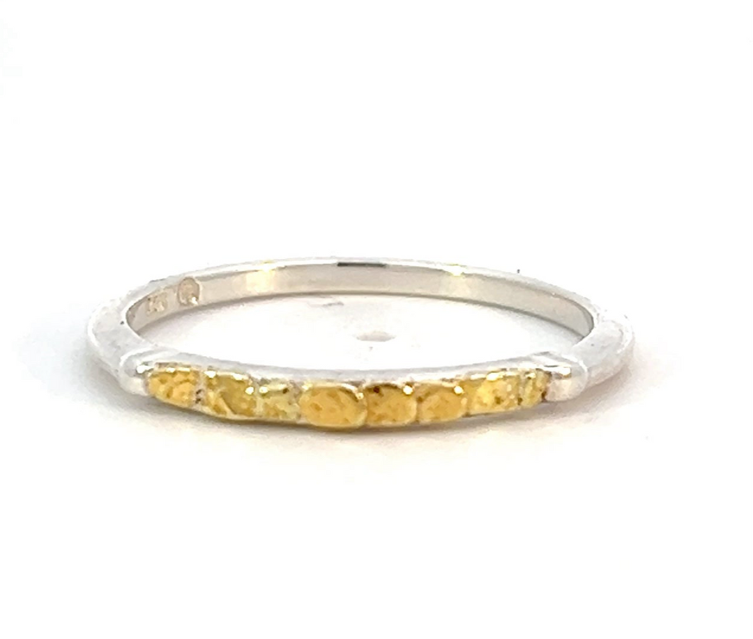 R175 Stackable Silver & Gold Nugget Encrusted Ring