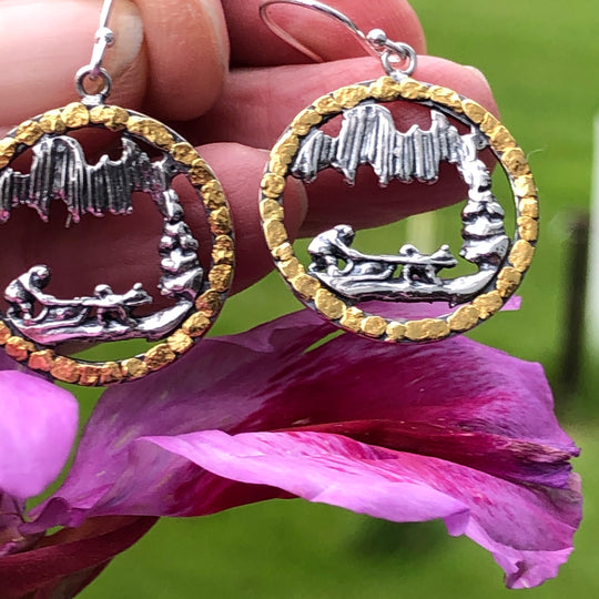 EW127  Silver Large Aurora and Dogteam with Nuggets Earwires
