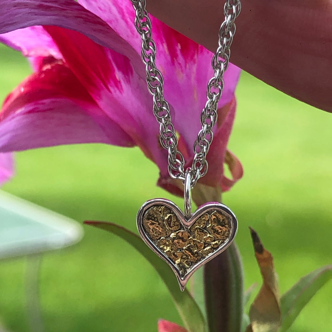 N199  Necklace Channel Heart  .925 with Alaskan Gold Nuggets