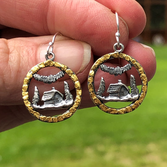 EW126  Silver Cabin and Aurora with Nuggets Earwires