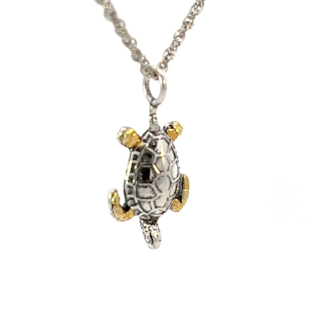 N006 Large Silver Turtle highlighted with Natural Alaskan Gold Nuggets Pendant