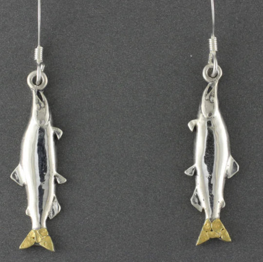 EW192L  Large Silver Salmon Ear Wire .925 with Alaskan Gold Nuggets