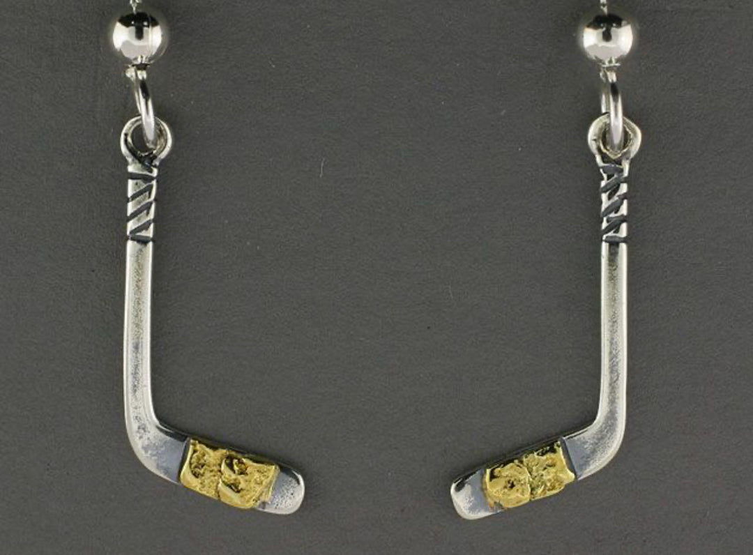 EW526SN Hockey Stick Earwires Med Silver Plain Fishing For Gold