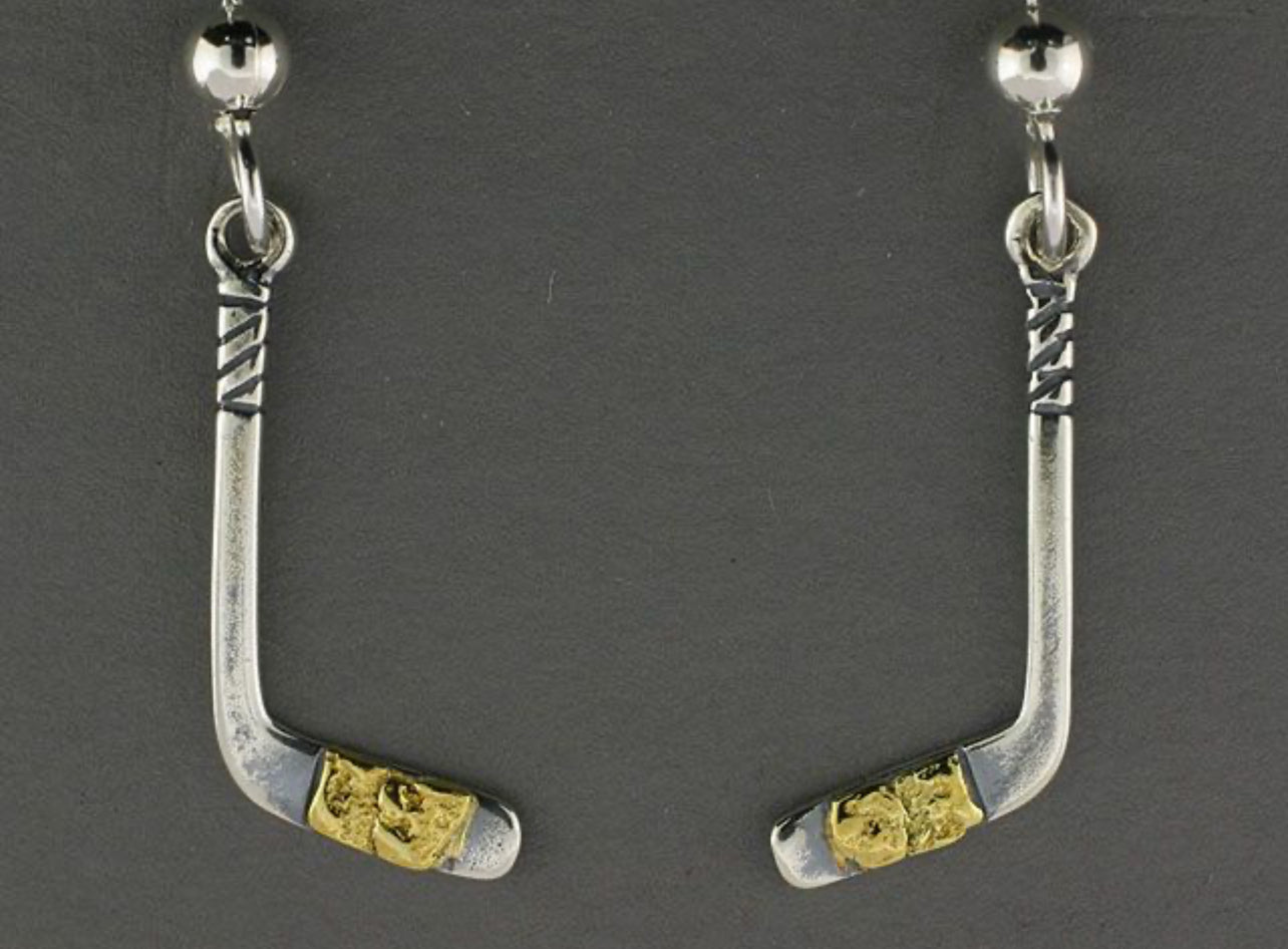 EW526SN Hockey Stick Earwires Med Silver Plain Fishing For Gold