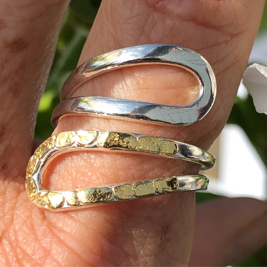 R143  Ring Silver & Nuggets Adjustable