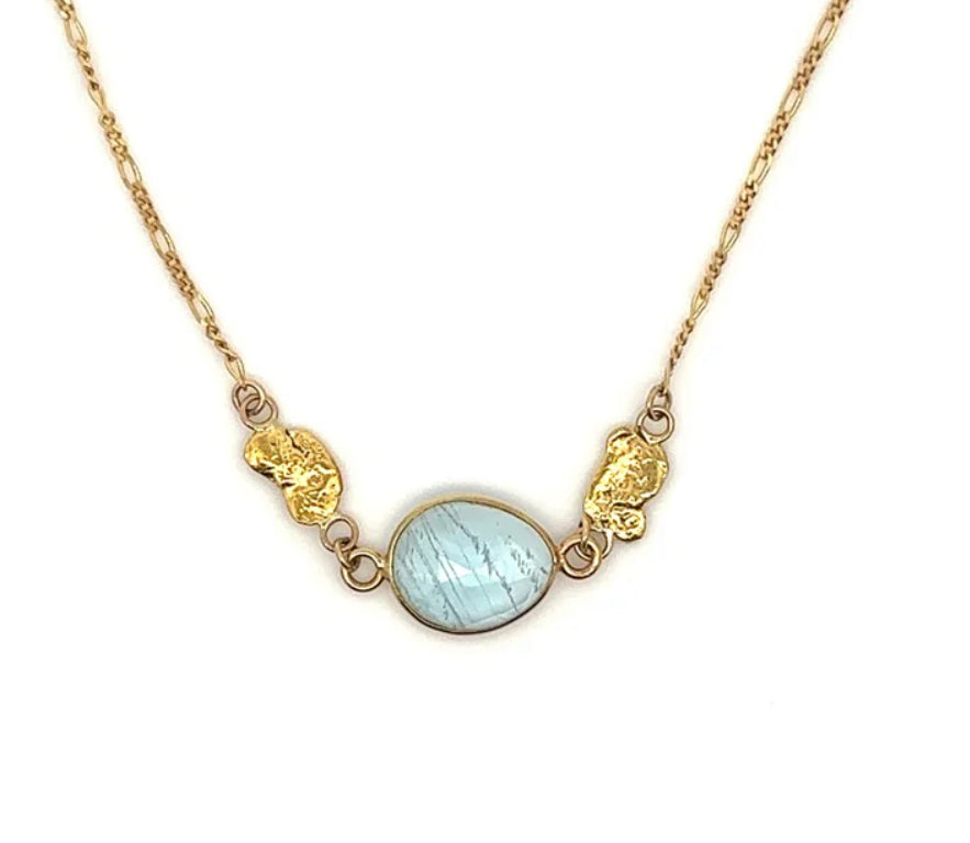 NC39-1 Aqua and Alaskan Gold Nugget Necklace