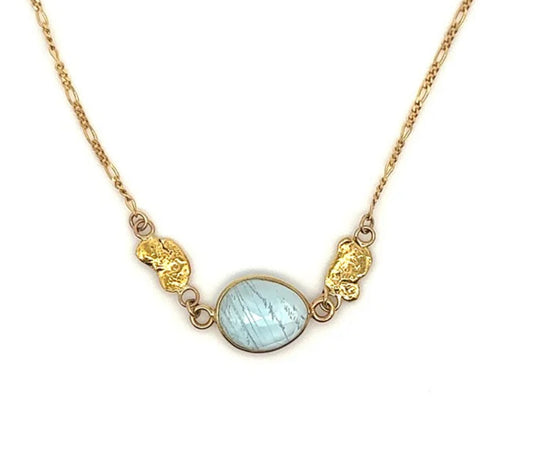 NC39-1 Aqua and Alaskan Gold Nugget Necklace