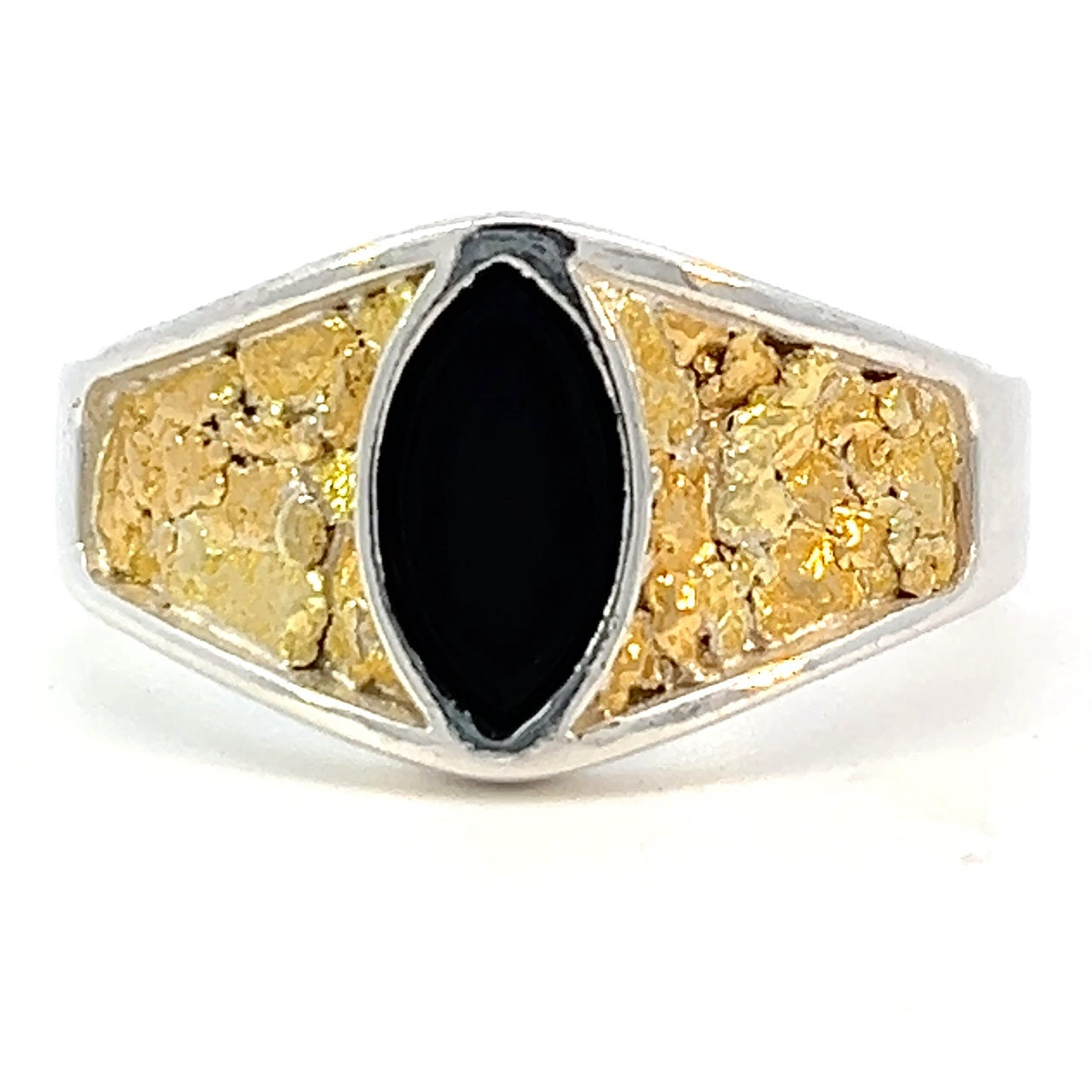 RM010-BLK Mens Black Ellipse Gold Nugget Filled Ring fishingforgold