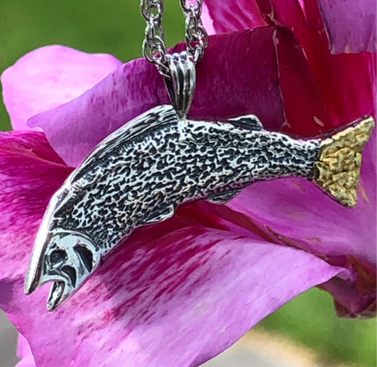 NTT012 Salmon Silver Necklace  Alaskan Gold Nuggets