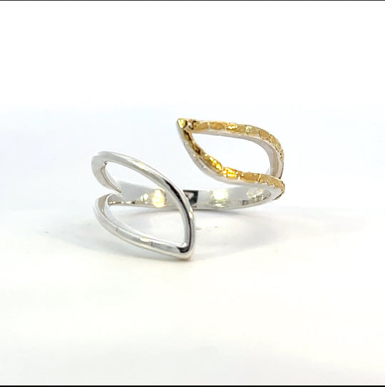 R141 Silver & Gold Nugget Adjustable Ring