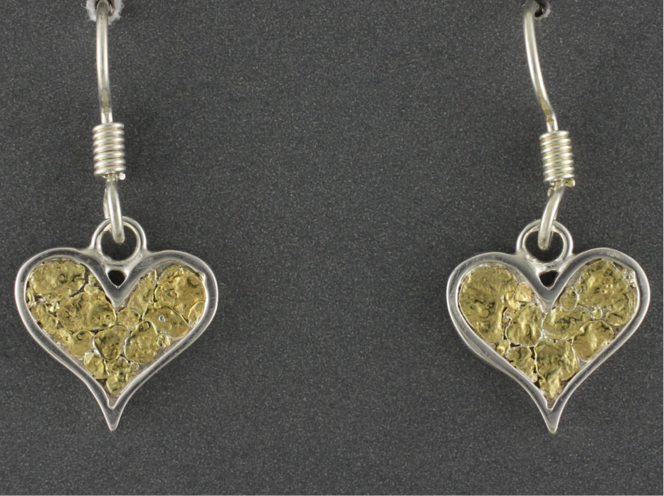 EW199  Silver Heart Channel Nuggets Earring Dangles with Alaskan Gold Nuggets
