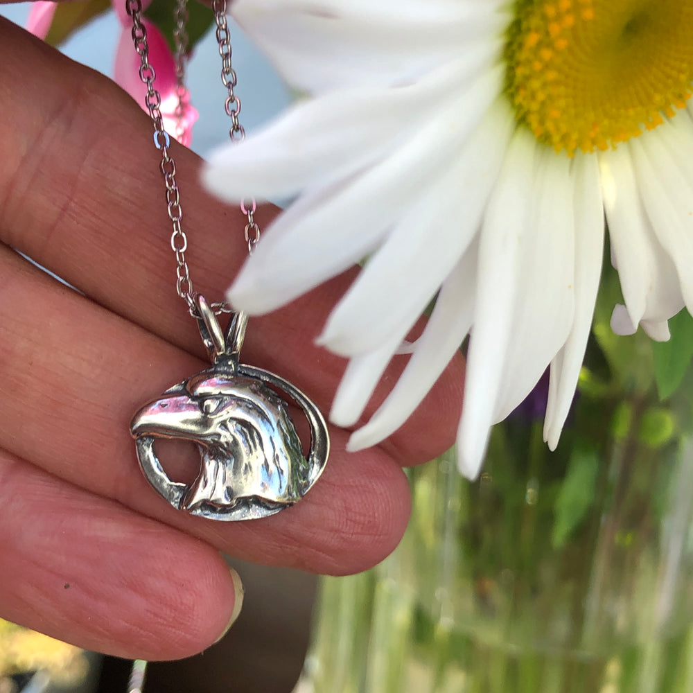 N036  Eagle Head Oval pendant .925 with Alaskan Gold Nuggets