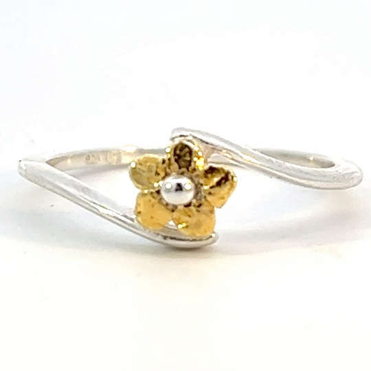 R376SN Gold Nugget Flower with Silver Band Ring