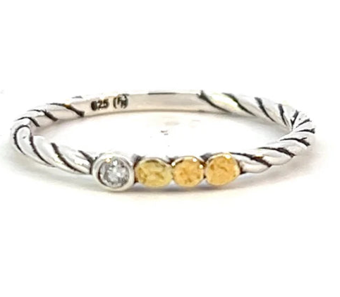 R170SN-DIA Diamond, Silver & Gold Nugget Swirl Ring