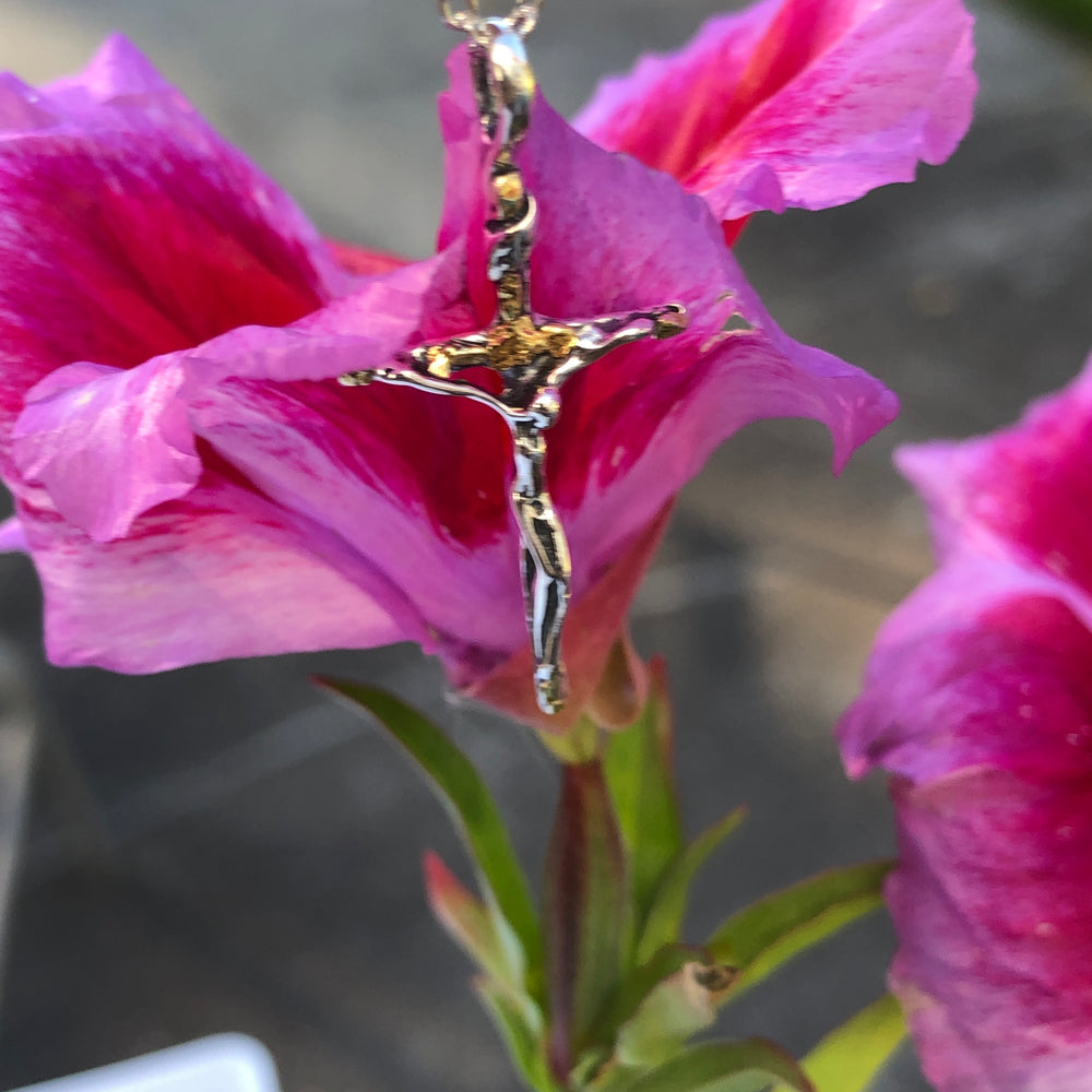 N032  Channel Cross pendant .925 with Alaskan Gold Nuggets