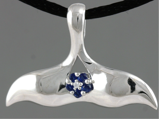 N904SBCZ  Whale Tail with Forget Me Not Silver with/CZ