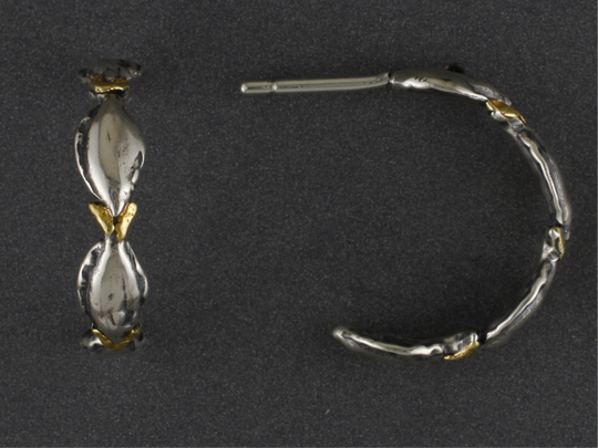 EP498   Silver Halibut Hoop Earrings with Nuggets
