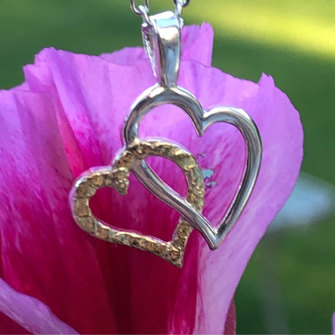 N003  Heart Double Pendant .925 with Alaskan Gold Nuggets