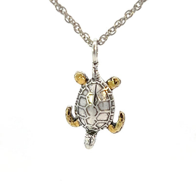 N006 Large Silver Turtle highlighted with Natural Alaskan Gold Nuggets Pendant