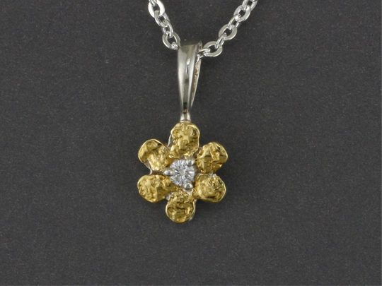 N308S-Dia  Flower with Medium Silver & Nuggets with Diamond Pendant