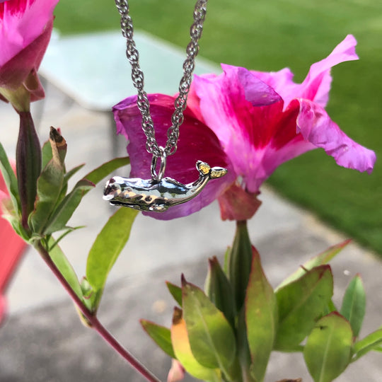 N060  Whale pendant .925 with Alaskan Gold Nuggets