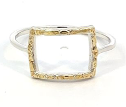 R02232   Silver Square Ring with Alaskan Gold Nuggets