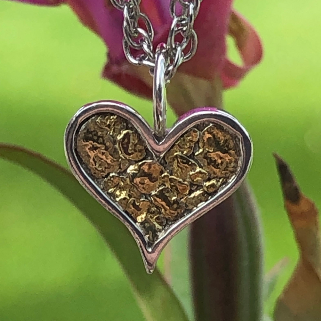 N199  Necklace Channel Heart  .925 with Alaskan Gold Nuggets