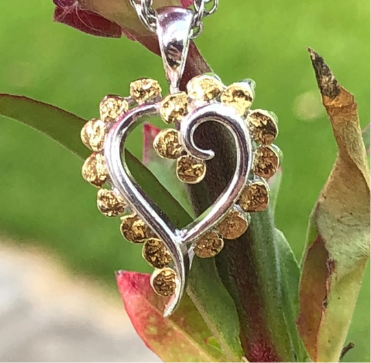 N333S  Heart Nuggets Necklace .925 with Alaskan Gold Nuggets