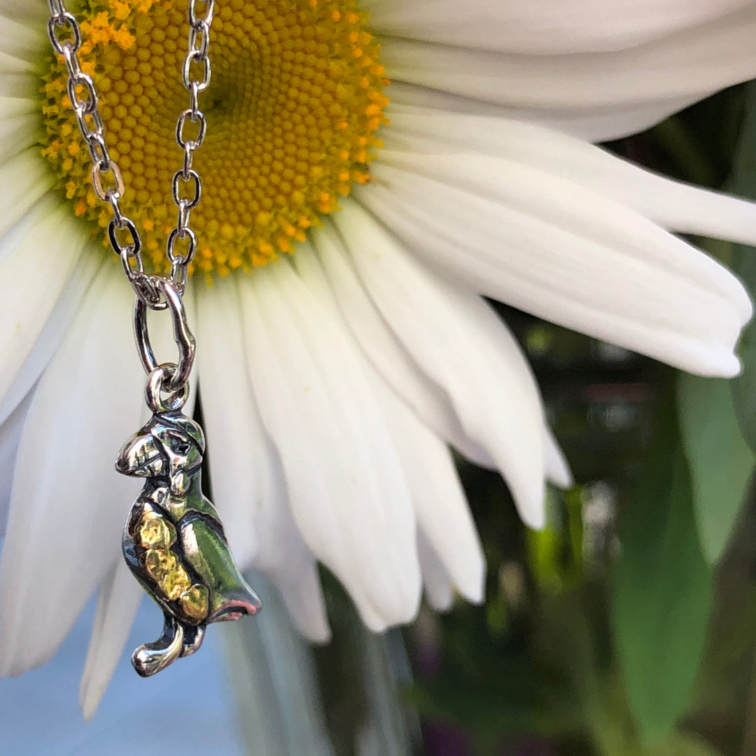 N042  Puffin Small pendant .925 with Alaskan Gold Nuggets