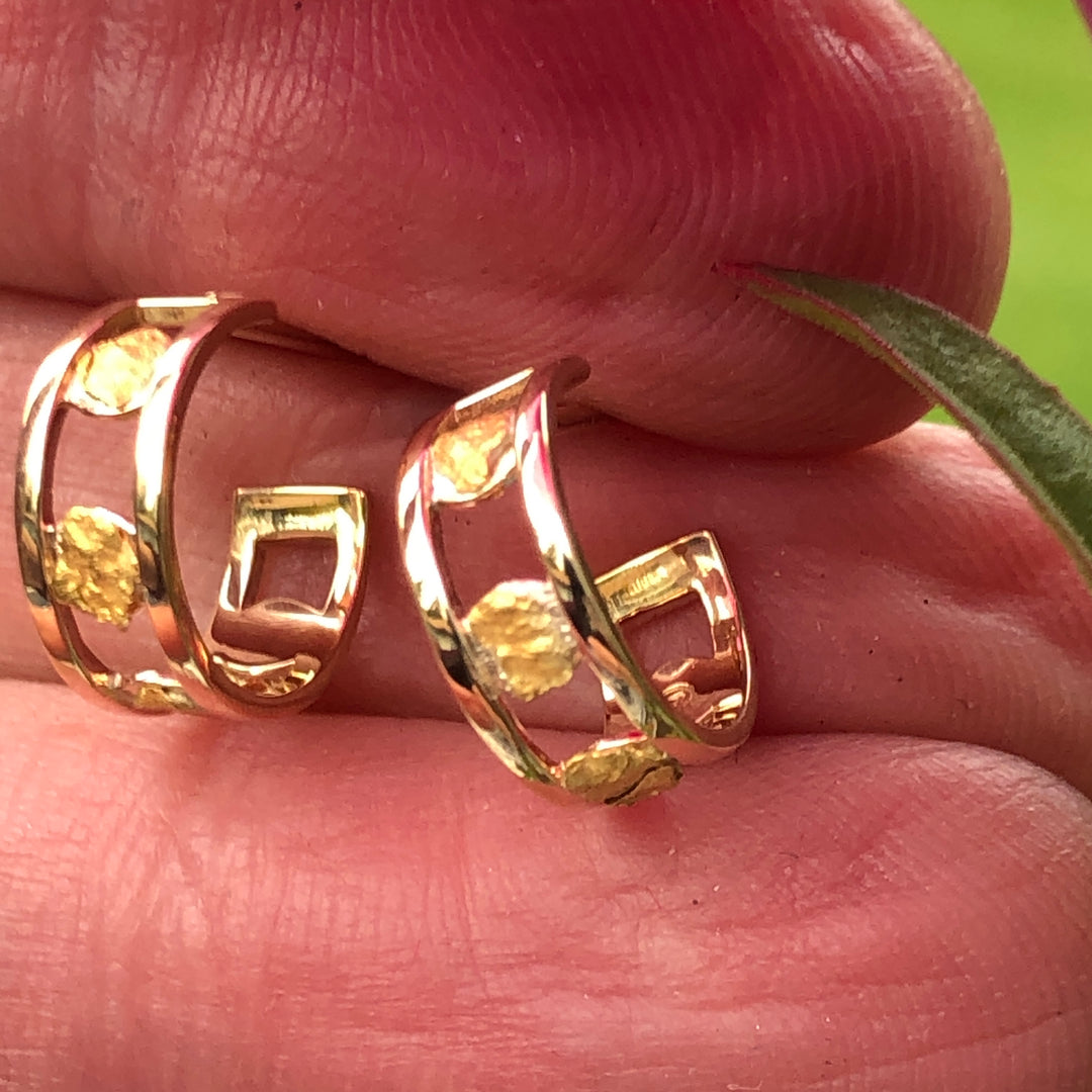 EP205  Small 14kt Pad Hoop with Alaskan Gold Nuggets