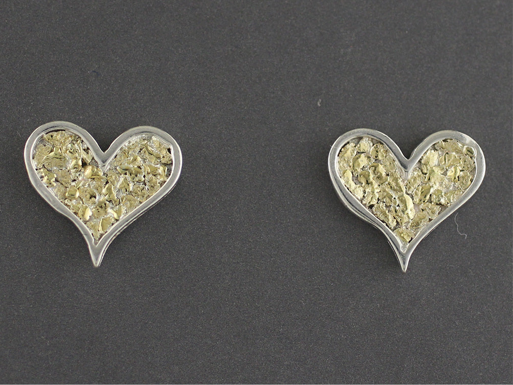 EP199  Heart Channel Silver Earring Posts with Alaskan Gold Nuggets Fishing For Gold