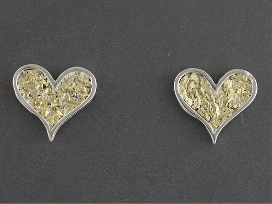 EP199  Heart Channel Silver Earring Posts with Alaskan Gold Nuggets