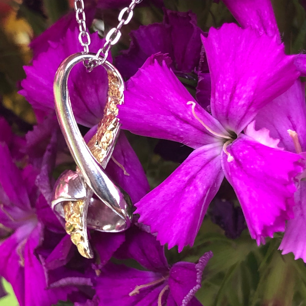 N163  Modern Pendant Silver with Alaskan Gold Nuggets